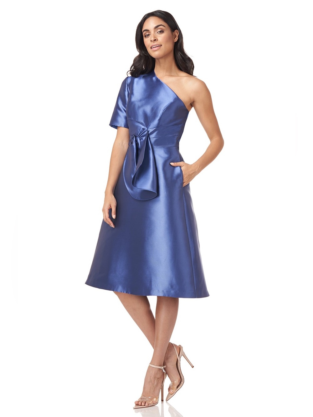 Kay Unger Elegant Blue One-Shoulder Dress NWT SZ  6 RETAIL  $398